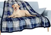 PAVILIA Waterproof Blanket for Couch, Sofa | Waterproof Dog Blanket for Large Dog, Puppy, Cat | Pet Blanket Protector | Plush Soft Warm Fuzzy Sherpa Blanket Bed Throw, Plaid Navy, 60x80