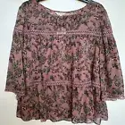 MAX STUDIO 3/4 Sleeve Blouse Top MEDIUM Mauve Flowers Lined Polyester $98 NWT