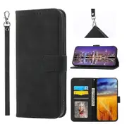 For iPhone 13 Mini Case, Leather Wallet Flip Case With Strap - Black