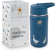 Kids Stainless Steel Water Bottle with Straw Kids Insulated Water Thermos for School, Trip & Travel,Water Bottles for Boys Girls Reusable Double Wall Vacuum Leak Proof BPA Free (Blue, 12 oz)