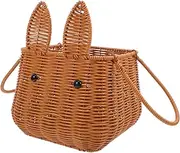 CRILSTYLEO Cute Plastic Woven Bunny Basket with Handle Decorative Easter Rabbit Ear Storage Bin for Fruits Candy for Home and Party Use