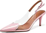 [Coutgo] Womens Slingback Kitten Heels Clear Pumps Cute Heart Pointed Toe Slip On Party Prom Dress Shoes