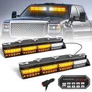HLauto 604N Emergency Dash Strobe Lights w/Controller: 2x16.8 inch Amber Security Light w/Take Down, 48 LED Safety Flashing Warning Hazard Interior Windshield Visor Light Bar for Trucks Vehicles