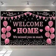 Welcome Home Banner Decorations, We Missed You So Much Party Decor,Rose Gold Welcome Home Backdrop, Family Reunion Patriotic Military Homecoming Returning Party Supplies （70.8 x 43.3 Inch）