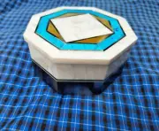 Octagon Marble Trinket Box Gemstone Overlay Work Stationary Box for Study Table