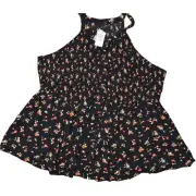 NEW Torrid Plus Size 5 Black Rayon Blouse Sleeveless Cheery Crew Neck