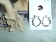 SEXY Polished Silvertone Hoop Pierced Earrings New with Tag