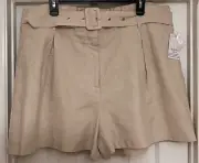 Women’s Shorts Ophelia Roe Beige Belted Lined Linen Blend 2XL Free Ship