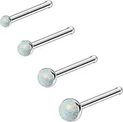 [Ruifan] ASTM F136 Titanium Nose Rings 18G 20G 22G Jeweled White Opal Nose Studs Ring Screw L-Shaped Bone Hypoallergenic Body Piercing Jewelry for Women 1.5mm 2mm 2.5mm 3mm 4PCS