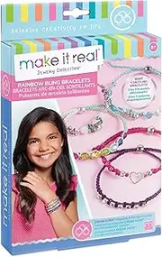 Make It Real - Rainbow Bling Bracelets. DIY Bead and Knot Bracelet Making Kit for Girls. Arts and Crafts Kit to Design and Create Unique Tween Knot Bracelets with Wax Cord, Beads, Charms and Gem Links