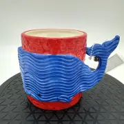 Mud Pie Sealife Embossed Whale Coffee Mug Red Blue NEW