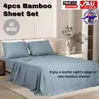 4PCS Bed Sheet Set Fitted Sheets Double Size Bedding Set 100% Bamboo Soft Cool