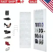 Clear 24 Pockets Over The Door Shoe Hanging Organizer with 3 Hooks Storage Rack