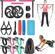Ligebul Pilates Bar Kit with Resistance Bands,Pilates Kit with Ab Roller Multifunctional Pilates Bar