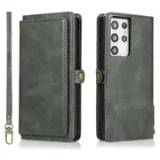 Case Card Slot Holder Cash Pocket PU Leather Sleeve, Green - Samsung S21 Ultra
