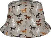 [OdDdot] Fashion Cute Pink Rose Mix Leopard Pattern Print Sun Hat for Men Women,Summer Beach Fishing Cap,Unisex Outdoor Bucket Hat, Cute Horse, One size