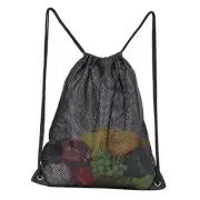 Heavy Duty Mesh Drawstring Bag, Sport Equipment Storage Bag for Beach, S-black