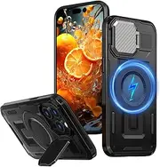 ELEPIK for iPhone 14 Pro Max Case with Camera Cover, [Compatible with MagSafe] [Lens Protection] [Adjustable Hidden Stand] Military Grade Protective Phone Cover for iPhone 14 Pro Max, Black