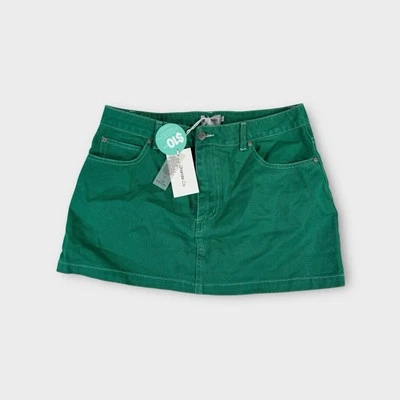 Ghanda Green Short Midi Cotton Denim Skirt Womens 10 New With Tags