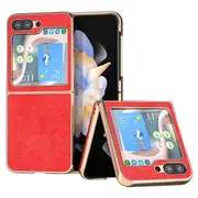 Electroplating Retro Pu Leather Coated Hard Pc Phone Case For Samsung Galaxy Z Flip5 5g