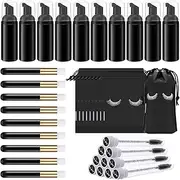 Homicozy 40 Pcs Lash Shampoo Bottle Brushes & Dispensers Set - 10 Pcs Lash Brushes, Tubes & Aftercare Bag for Clients, Women, Girls (Black)