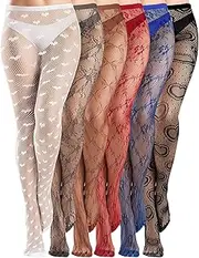 Ramede 6 Pairs Women Fishnet Thigh High Stockings Waist Tights Bow Patterned lace Fishnet Leggings Pantyhose for Halloween