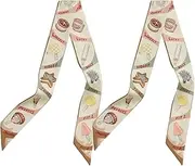 [COTHESUMAY] Mulberry Silk Scarf for Handbags,Bags, and Purse，2 Pcs 2"x35" Hair Ribbon Skinny Neck Fashion Scarves for Women, Sweet Treats Beige