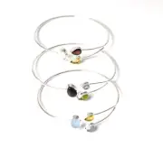 WHOLESALE 3PC 925 SOLID STERLING SILVER BLACK ONYX MIX STONE BANGLE LOT s732