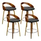 Set of 4 Walnut Wood Bar Stools - Black and Brown