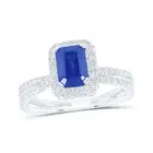 14kt White Gold Womens Emerald Blue Sapphire Diamond Fashion Ring 1-1/2 Cttw