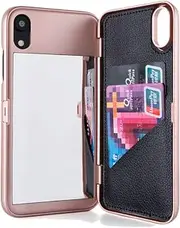 iPhone XR Case,Wetben Hidden Back Mirror Wallet Case with Stand Feature and Card Holder for Apple iPhone XR 6.1 inch (Rose Gold)