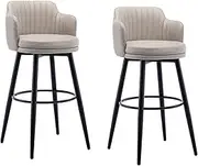 Set of 2 Barstool Height Swivel Bar Chair with Backrest Linen Wrought Iron Retro Industrial Adjustable Suitable
