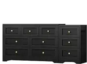 [ALFORDSON] Hamptons 1x 7 Chest Drawers＆1x 3-Drawer Bedside Table Combo Set, Tallboy Dresser, Modern Storage Cabinet Set for Hallway,Bedroom, Living Room, Black