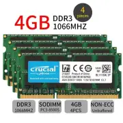 Crucial 16GB 4x 4GB DDR3 1066MHz PC3-8500S 204Pin SODIMM Laptop Memory SDRAM BT