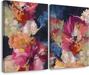 Colorful Abstract Wall Art Decor Modern Flower Canvas Wall Art Abstract Flower Pictures Painting Modern Colorful Artwork Posters Abstract Prints for Living Room Bedroom 16x24 Ready to Hang Set of 2