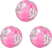 Whaline 3Pcs Glitter Inflatable Beach Ball 16 Inch Round Pink Confetti Pool PVC Balls Cute Game Toys for Summer Hawaiian Tropical Theme Beach Party Decor (Pink)