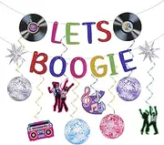70s Theme Party Decorations, 2 Banner And 8 Hanging Swirls Lets Boogie Banner Disco Themed Party Decorations for 60s/70s/80s/90s Disco Birthday Party
