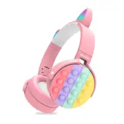 The Bluetooth Headset Cat Ear Rainbow Bubble Decompression Light-emitting Plug-in Wireless Headset - Pink