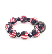 NEW JILZARAH Premium Handmade Clay Beads RED WHITE BLUE FLAG 18mm Wrist Keychain