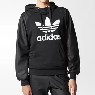 [二手] Adidas Originals 愛迪達 仿皮感 拼接材質 黑白 帽t 連帽上衣