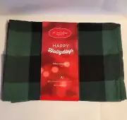St Nicholas Square Happy Holidays Green Plaid Table Runner 90"