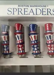 2 Set (8pcs) - Uncle Sam Hat 4th Of July Spreaders Knives Cheese Appetizers-NIB