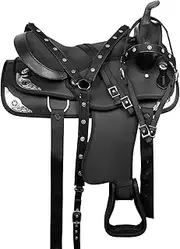 Black Western Synthetic Horse Saddle Equestrian Tack Set Barrel Pleasure Riding Saddle 10" to 18" ST-WSS-001 (10" Seat)