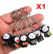 1 x Black Fortune Cat Lucky Maneki Neko Bag Zip Charm Key Chain