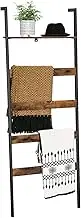 VASAGLE Blanket Ladder, Wall-Leaning Rack with Storage Shelf, for Blankets, Quilt, Towels, Scarves, Steel Frame, Industrial Style, Rustic Brown and Black ULLS012B01