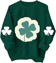 [SMIDOW] Women's St. Patrick's Day Sweatshirt Lucky Shamrock Printed Tops Long Sleeved Clover Print Sweatshirts