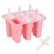 Silicone Ice Pops Molds 6Pcs, Homemade Ice Cream Mold Set - Pink