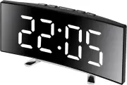 Digital Alarm Clock, LED Curved Big Screen with Colorful Thermometers Mirror