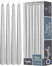 Hyoola 12 Pack Tall Metallic Taper Candles - 12 Inch Silver Metallic, Dripless, Unscented Dinner Candle - Paraffin Wax Cotton Wicks