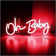 Hanging Art Neon Signs Oh Baby LED Neon Sign for Wall Decor Baby Nursery Room Decor Neon Light Birthday Party Baby Shower Room USB Neon Lamp 42cmX17.5cm(Red)